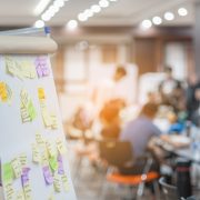 Business people meeting at office and use post it notes to share